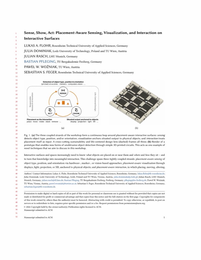 First page preview of the Sense, Show, Act ACM ISS 2026 workshop proposal PDF